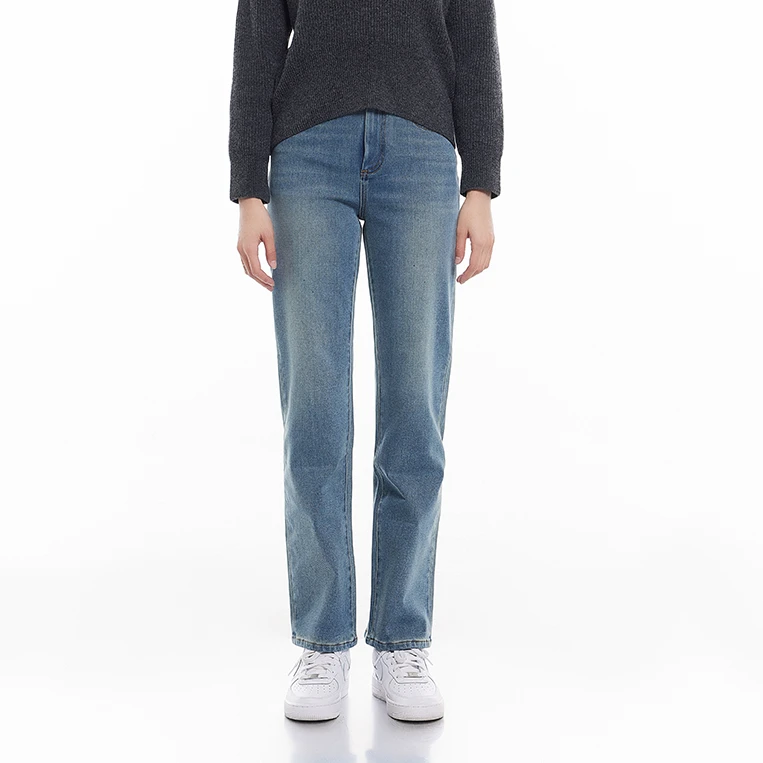 女士复古蓝色套黄火山岩高腰休闲时尚水洗百搭显瘦牛仔裤MA018