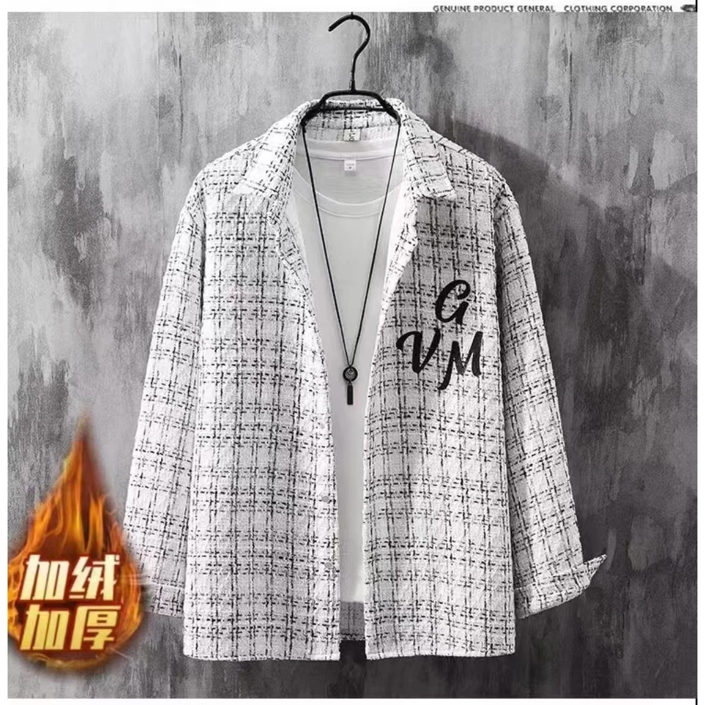 小香风秋冬季新款外套男款宽松大码韩版潮流夹克情侣加绒字母印花