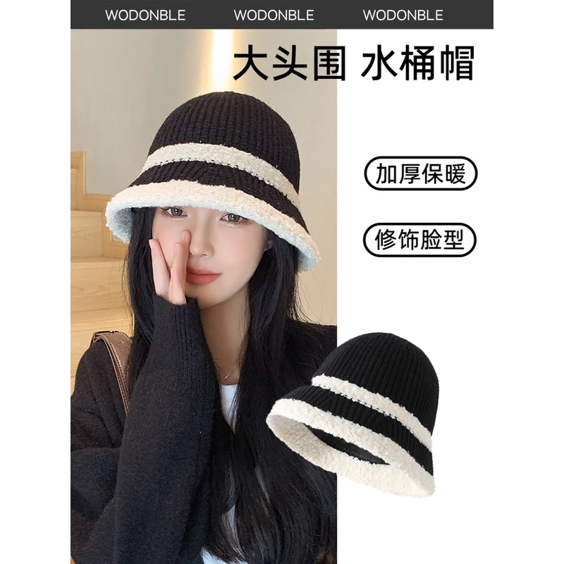 黑色毛绒渔夫帽女2024新款秋冬百搭小香风显脸小素颜针织水桶帽子