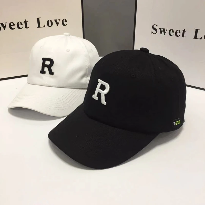 R字母帽子男款鸭舌帽ins时尚潮流棒球帽男士韩版百搭街头遮阳帽女