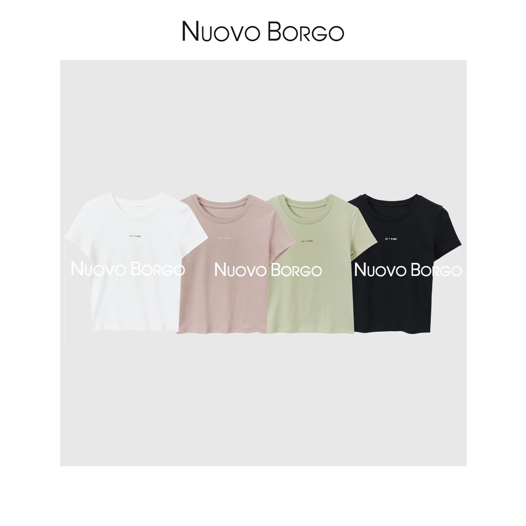 Nuovo Borgo 字母印花瑜伽短袖T恤紧身健身普拉提上衣C92/2023-38