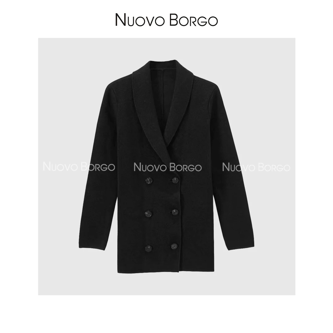 Nuovo Borgo S84/0031 气质简约时尚双排扣中长款针织西装外套女