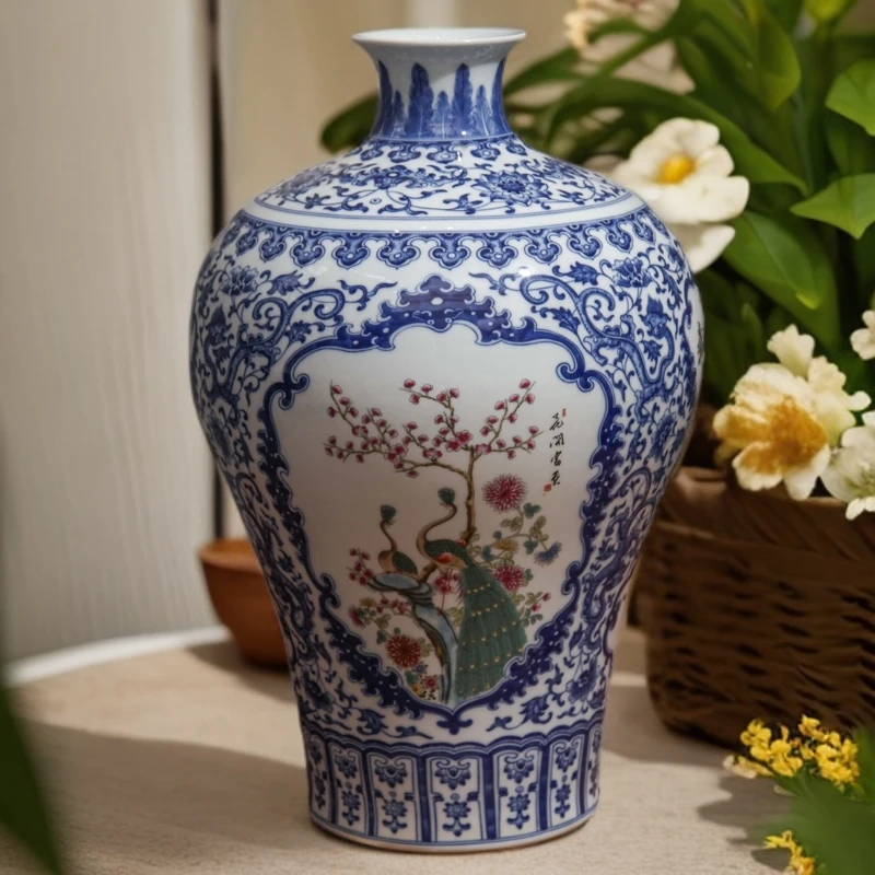 仿古瓷 景德镇陶瓷器青花瓷仿古新中式收藏家居客厅电视柜博古