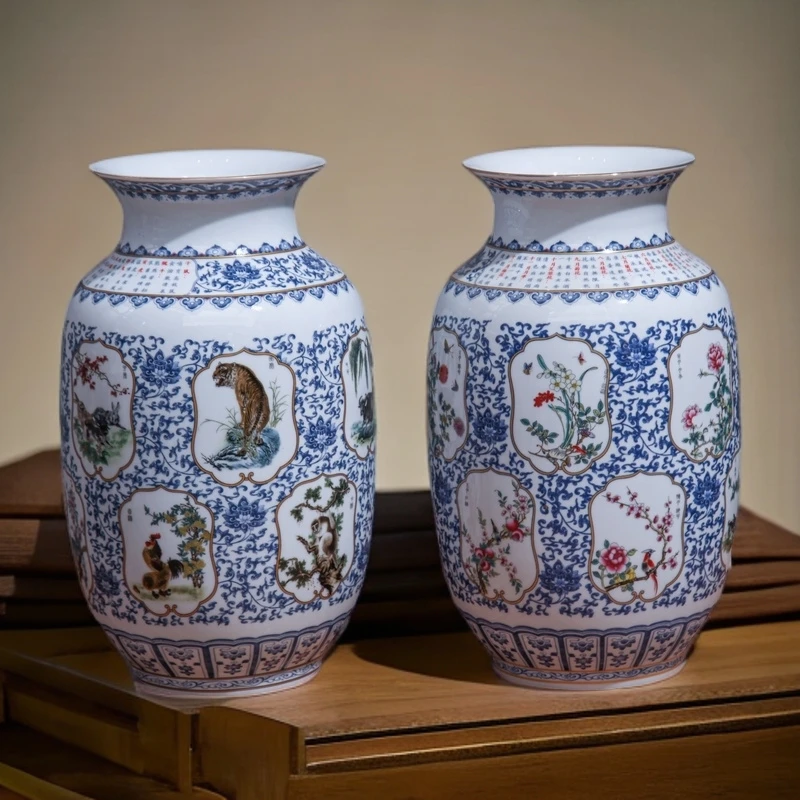 当代仿制 高白青花瓷新中式客厅桌面博古架花瓶景德镇陶瓷摆件