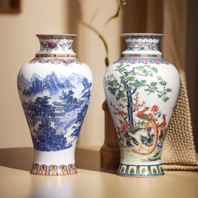 当代仿制 景德镇陶瓷器花瓶摆件客厅插花家居中式现代手绘高档落