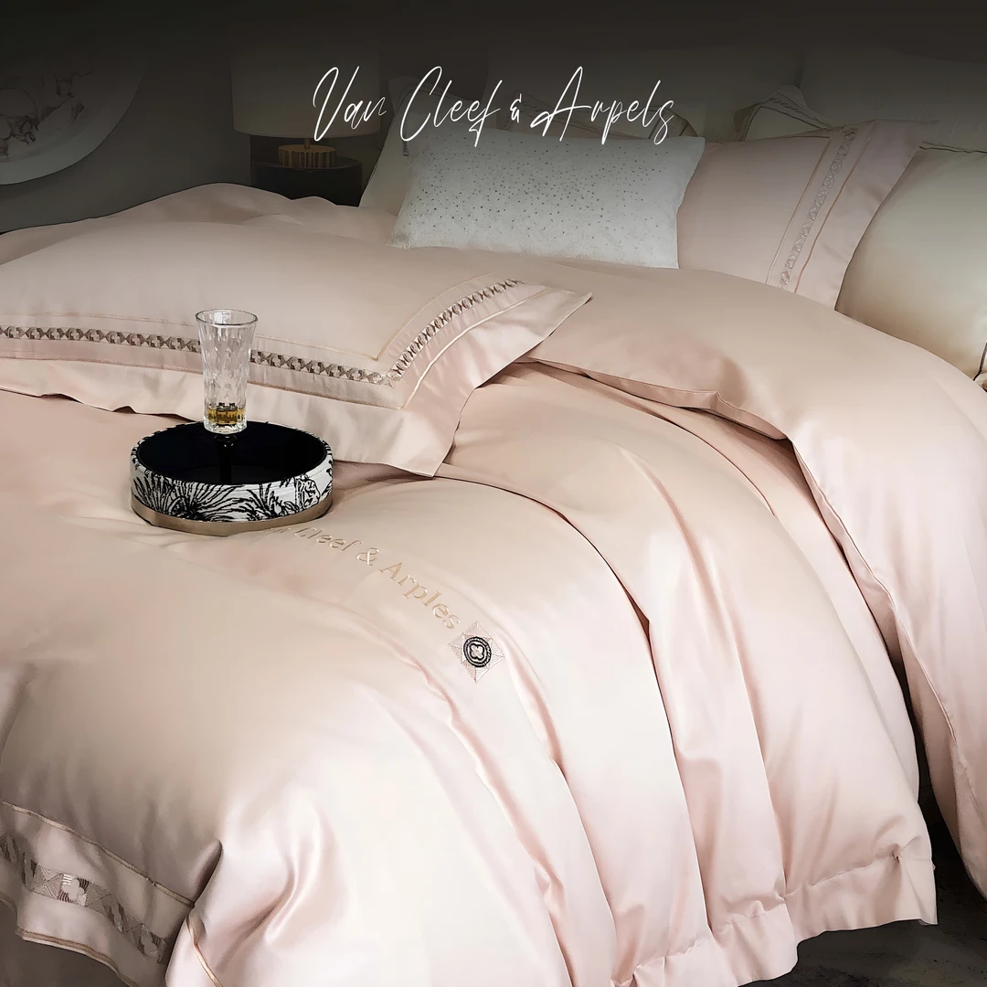 A类100支轻奢长绒棉四件套简约欧式贡缎绣花全棉纯棉100%床品套件