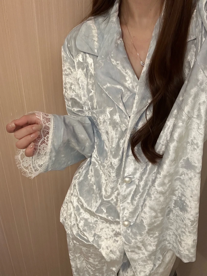 【蕾丝金丝绒】法式气质少女睡衣女秋冬新款外穿网红套装家居服