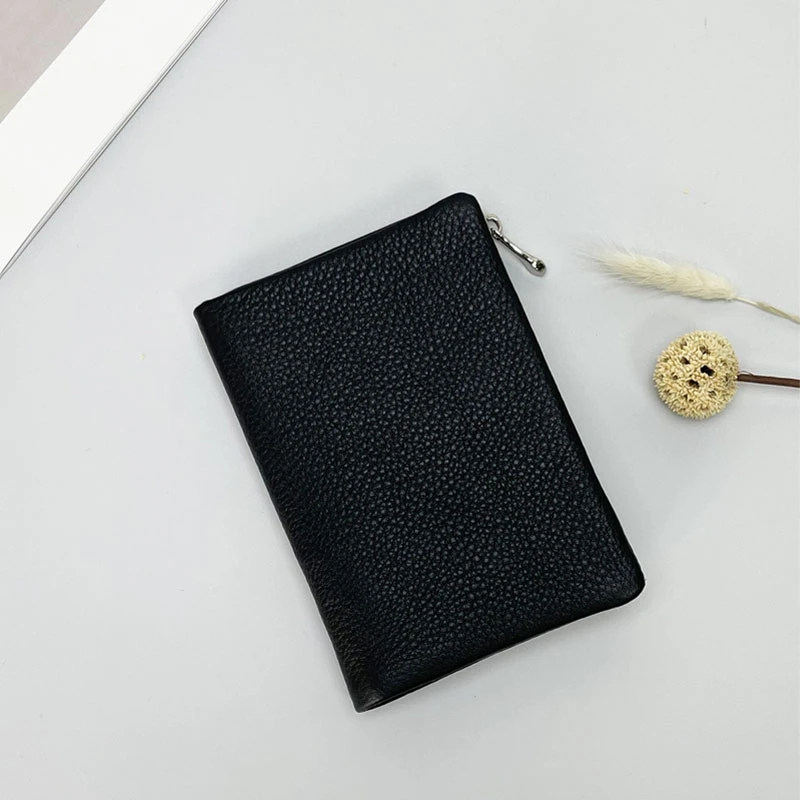 头层软牛皮钱包女士对折吸扣