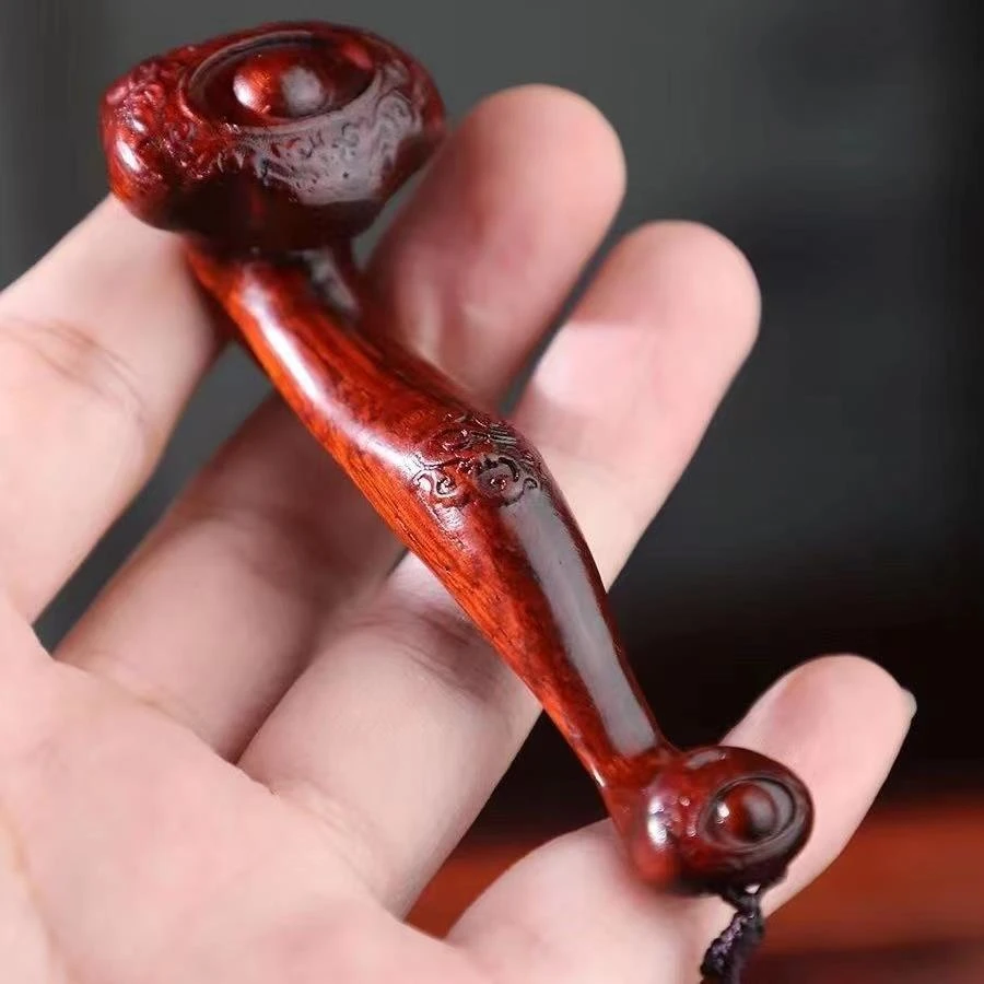 小叶紫檀手工木雕如意手把件男随身把玩件禅意摆件文玩把件