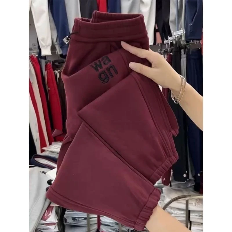 安哥拉红爆款女孩冬季加绒加厚大王九分哈伦卫裤（裤长88）