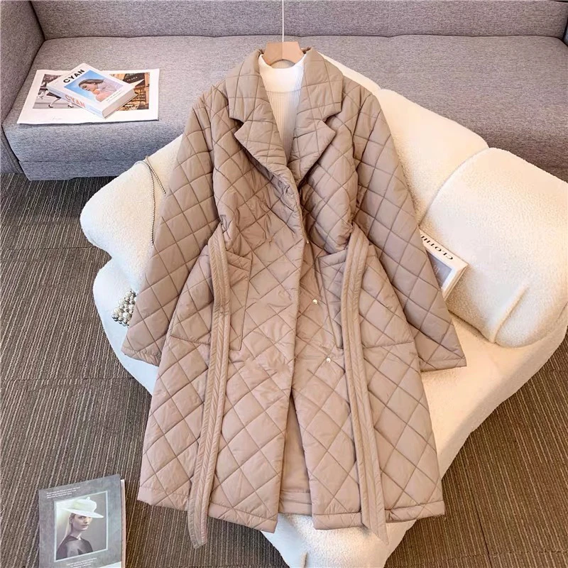 素素外贸高货休闲时尚长款纯色系棉服