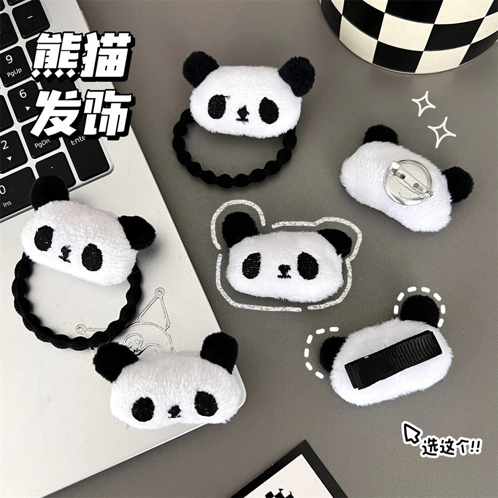 新中式发饰可爱熊猫发夹软萌发圈皮筋扎头发时尚头绳饰品ins风