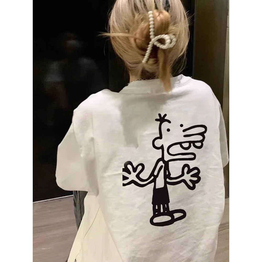 上衣纯棉短袖t恤女2024夏季新款设计感小众美式宽松T白色潮牌半袖