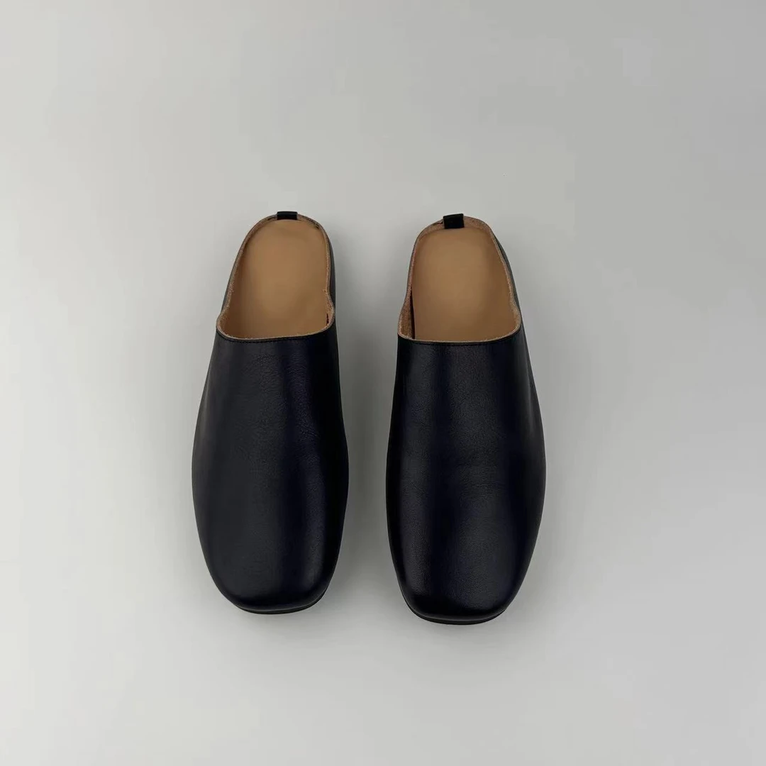 真皮头层牛皮包头拖鞋皮拖鞋外穿拖鞋穆勒鞋软底软皮180-2