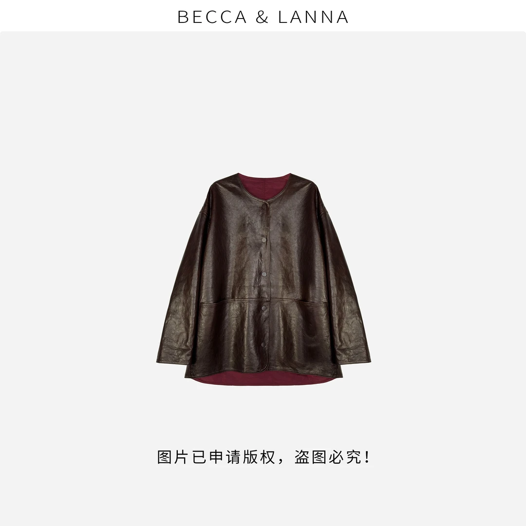 D0207 女士休闲宽松两面穿真皮皮衣外套