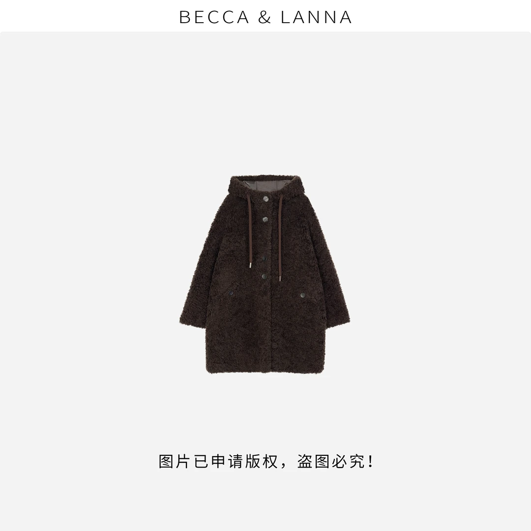 D0207 女士休闲气质宽松连帽绵羊毛皮草外套 女装