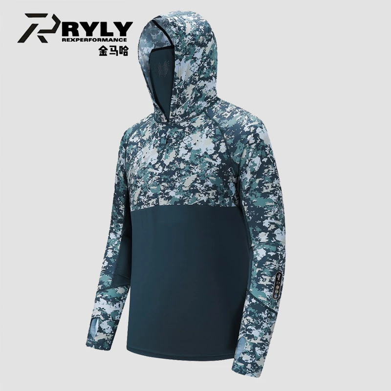 金马哈迷彩印花男款钓鱼登山冰丝紫外线透气轻薄休闲户外防晒衣