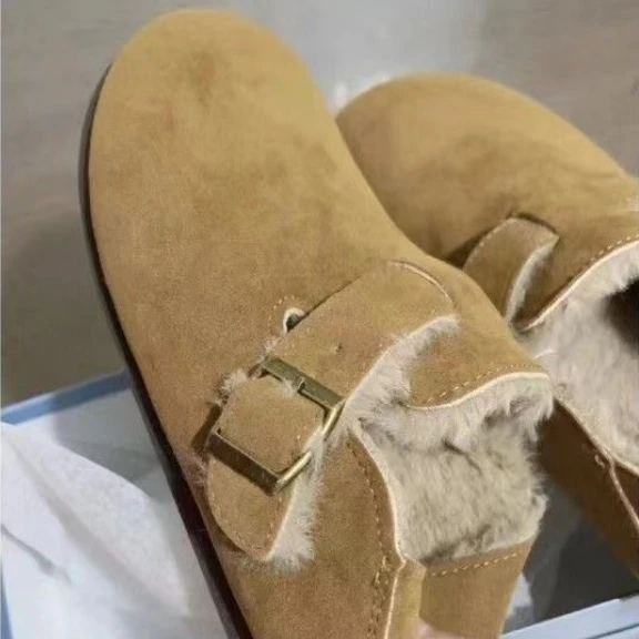 厚底乐福鞋加绒勃肯复古鞋子脚蹬软底豆豆新款懒人圆头乐福鞋单鞋