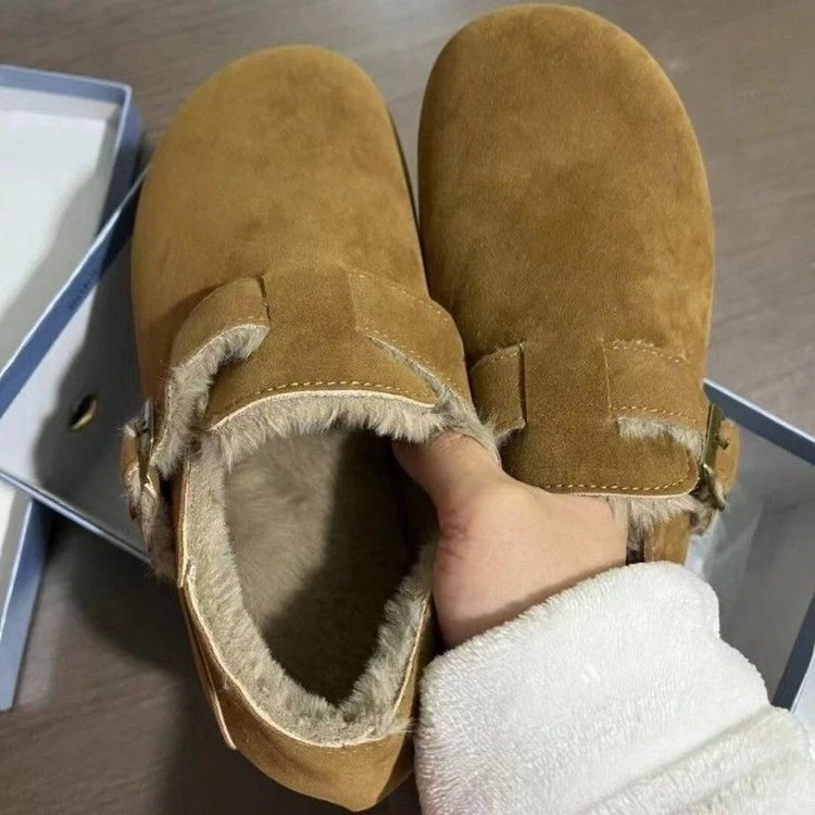 勃肯鞋子女冬季一脚蹬软底豆豆鞋韩版平底保暖棉鞋防寒冬季豆豆鞋