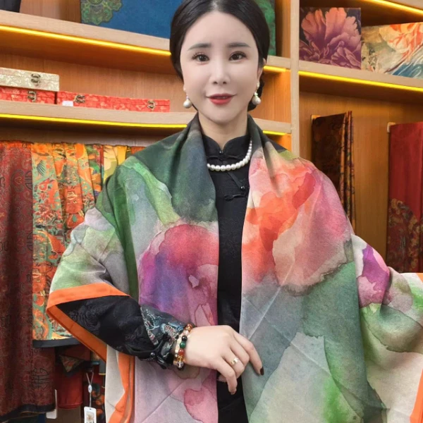 【朝气蓬勃140*140】花萝香云双面双色时尚百搭披肩丝巾气质款（437）