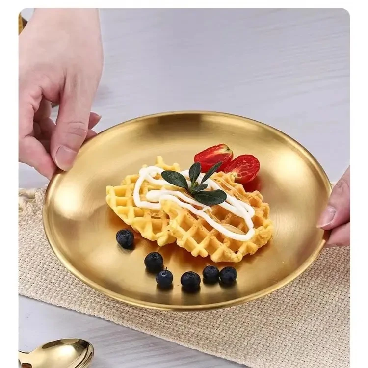 【漫姐工厂】【两个装】韩式不锈钢加厚圆盘金色咖啡厅水果盘