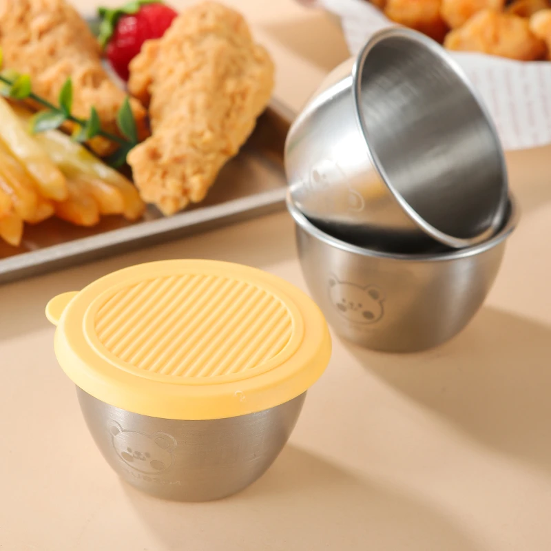 CROWHITO/克洛华蒂五个装黄色304不锈钢番茄沙拉酱小熊酱料碟带盖
