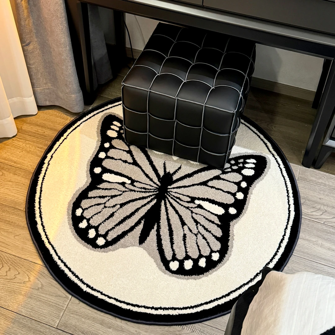 衣帽间圆形床边圆地毯地垫免洗轻奢镜前毯简约家用抽象吸尘混纺