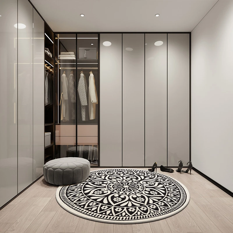 衣帽间圆形床边圆地毯地垫免洗轻奢镜前毯简约家用抽象沙发地毯