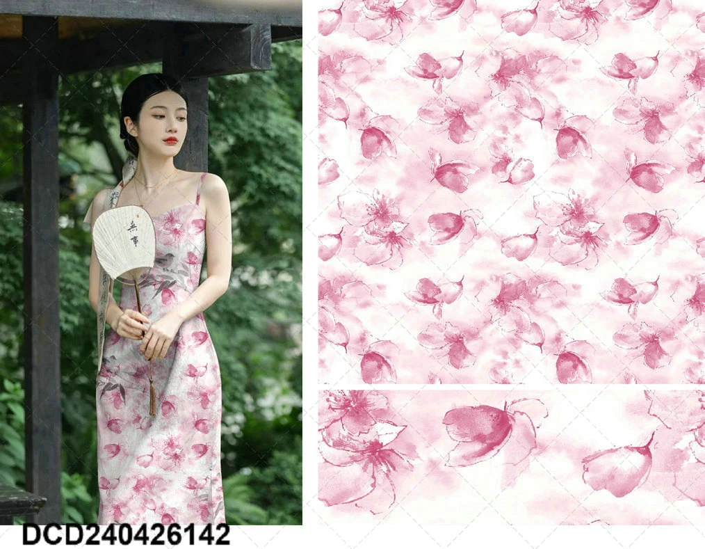 国风花卉棉绸面料布料，做连衣裙旗袍，床单被罩四件套