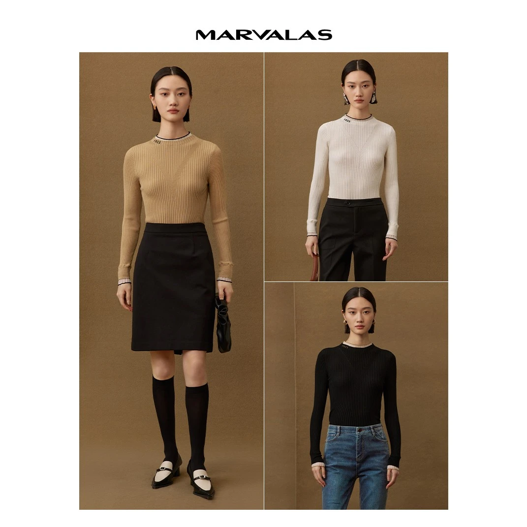 【籽言专属】M730995曼德诗全绵羊毛针织衫秋冬撞色套头百搭打底衫