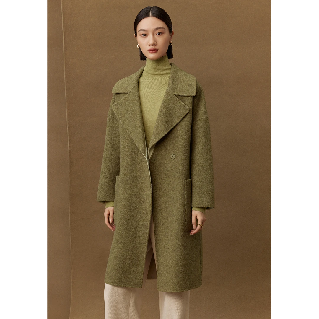 【许半夏推荐】曼德诗全羊毛外套冬双面呢中长款大衣M426302640