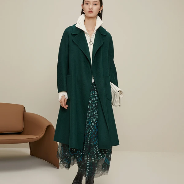 【诗语专属】双面呢翻领大衣款设计感中长毛呢外套M431765