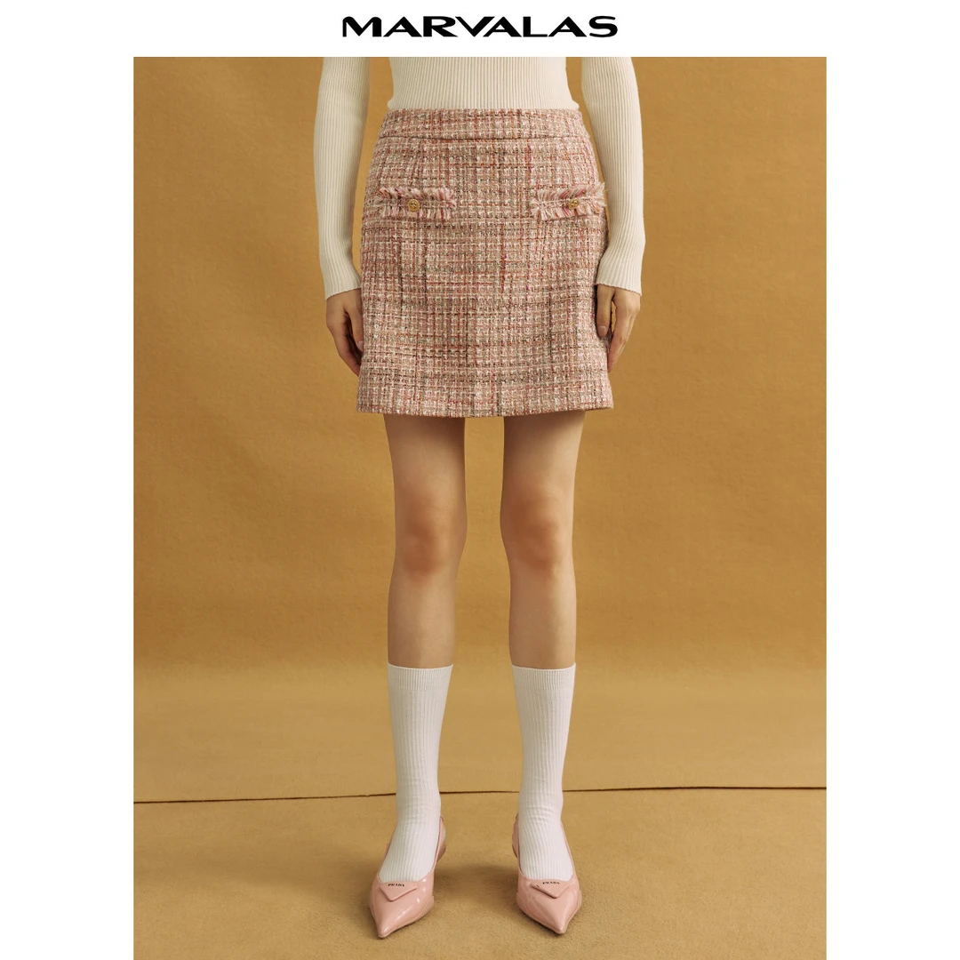 【诗语专属】小香风气质短裙女秋冬高级感粗花呢时尚高腰半身裙