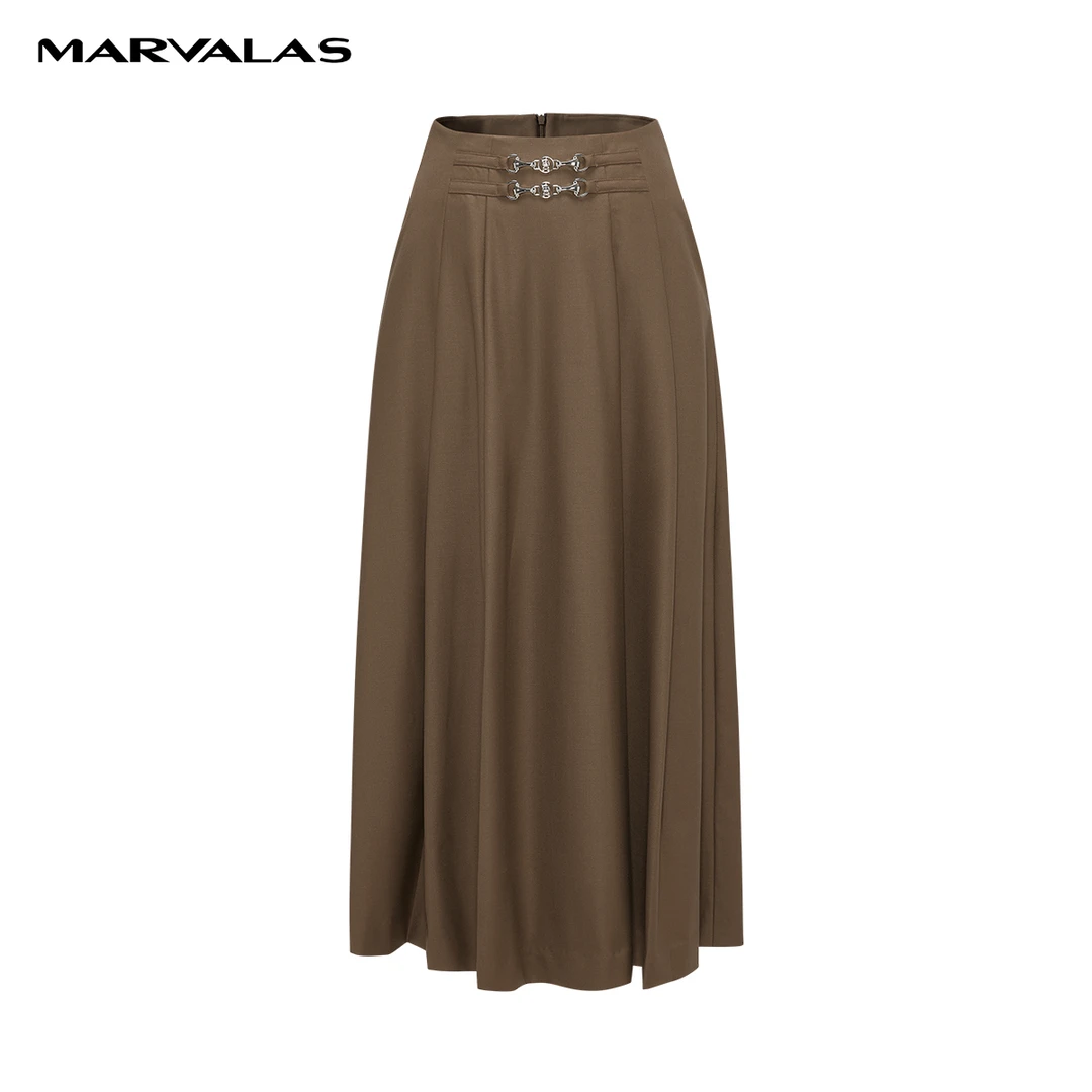 【小熊专属】曼德诗醋酸羊毛混纺半身裙2023秋冬A摆长裙M207306389