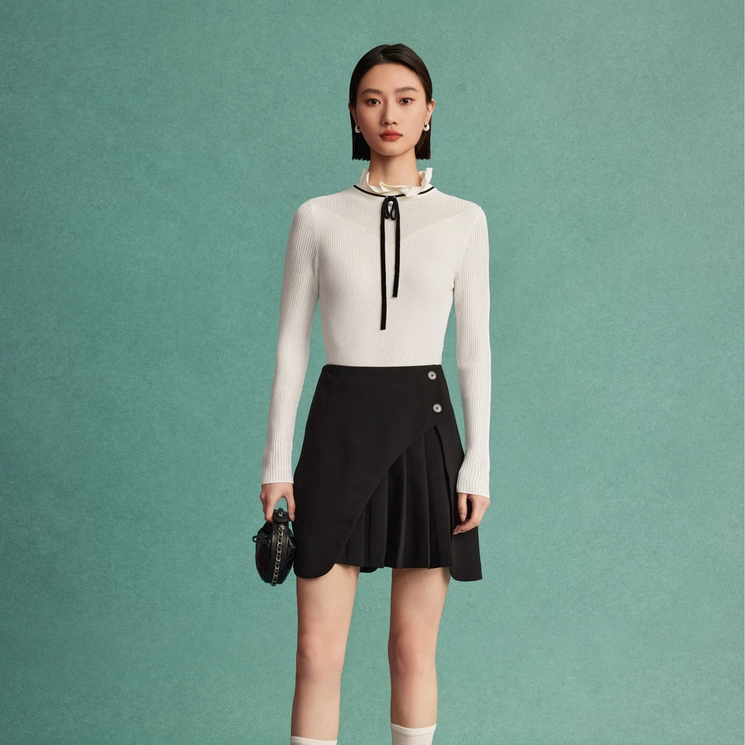 【诗语专属】M733303324曼德诗优雅毛织套头衫百搭秋冬气质衬衫领