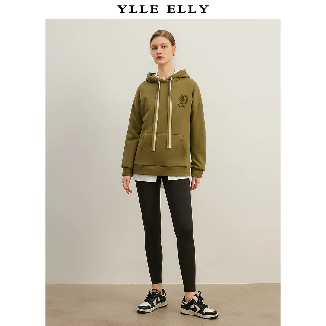 【小余专属】全棉连帽抽绳卫衣时尚刺绣减龄百搭长袖上衣