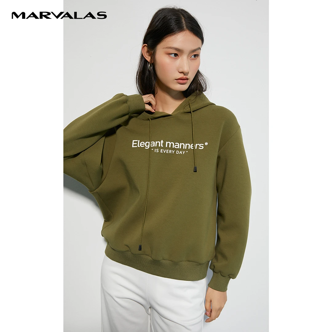 【籽言专属】M331235#曼德诗连帽宽松卫衣女春季字母印胶舒适