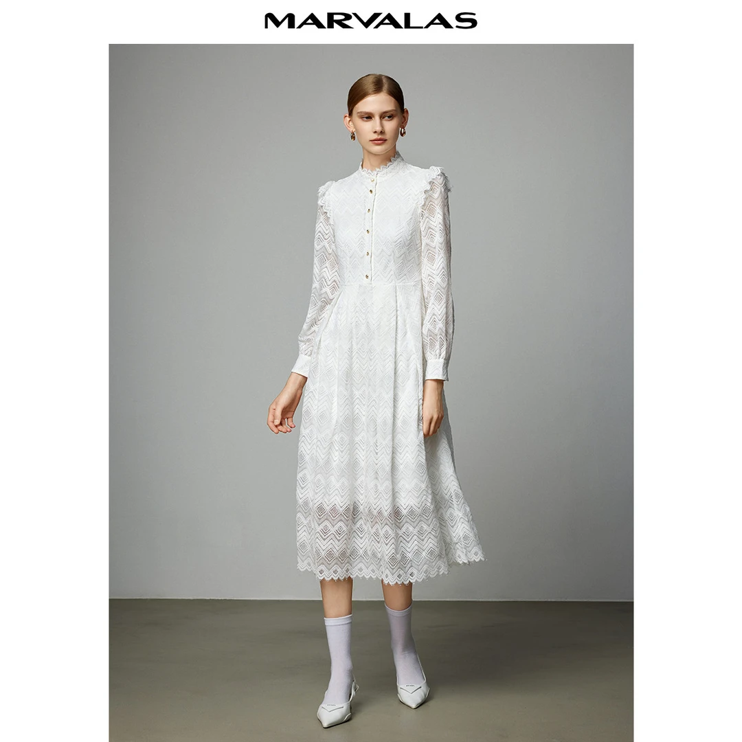 【诗语专属】MY534309061立领连衣裙气质拼接提花设计感中长裙