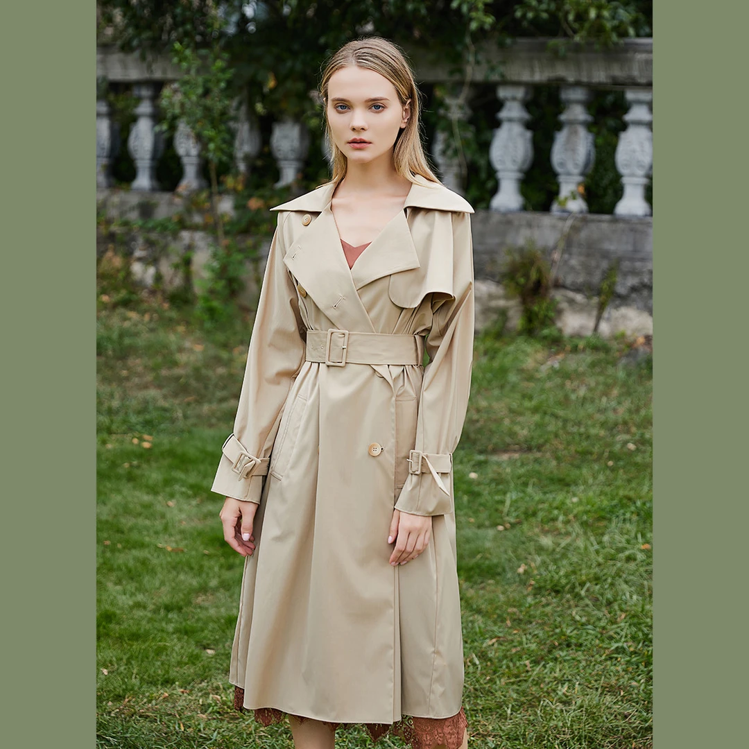 【小余专属】纯色气质翻领风衣通勤百搭简约中长款外套M431822