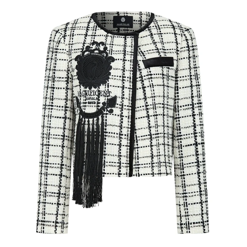 【小余专属】曼德诗小香风外套2023秋冬绵羊毛混纺短款M421305103