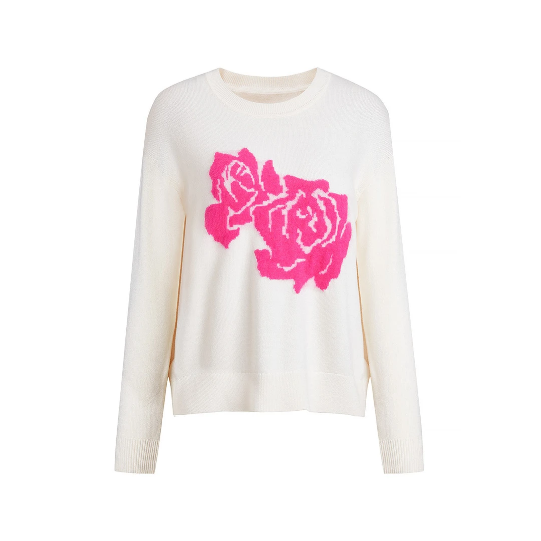 【小余专属】亲肤绵羊毛针织衫提花百搭圆领长袖套头衫