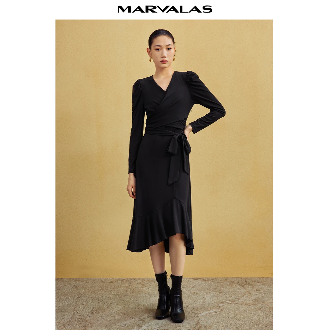 【KK专属】法式交叠连衣裙印花中长款连衣裙M534301821