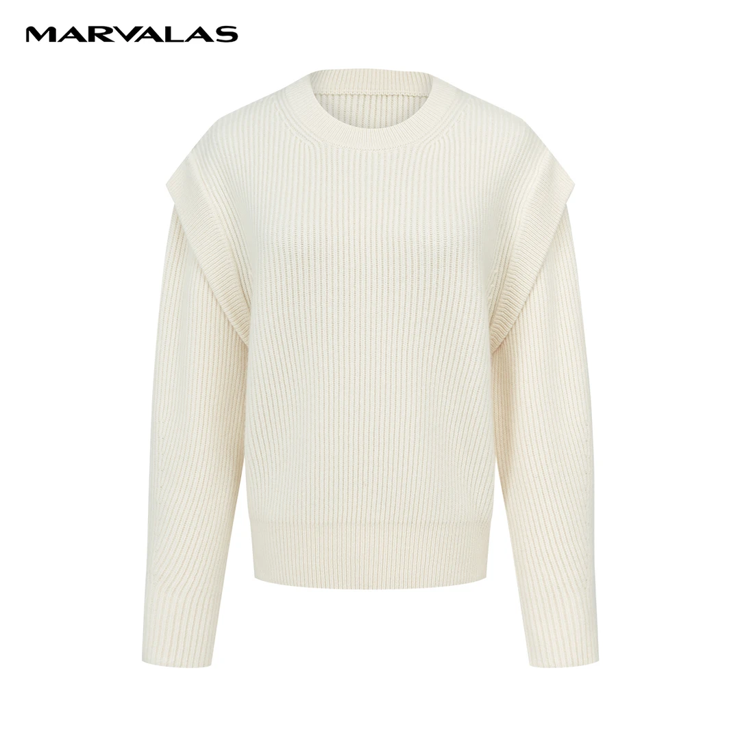 【诗语专属】M733302666曼德诗圆领套头休闲白色女士秋冬