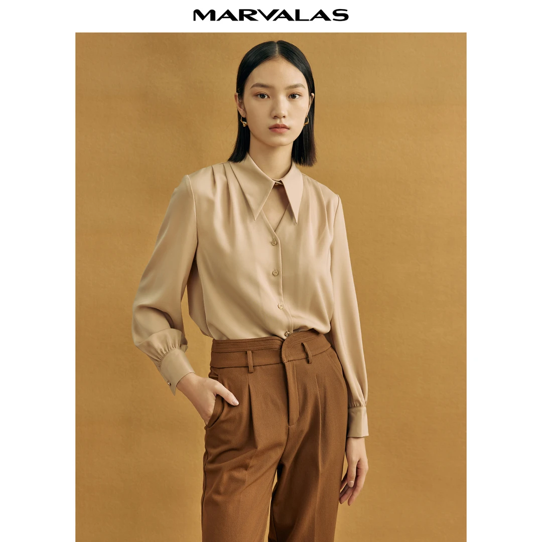 【小余专属】曼德诗法式尖领衬衫设计感小众直筒休闲复古#M331396