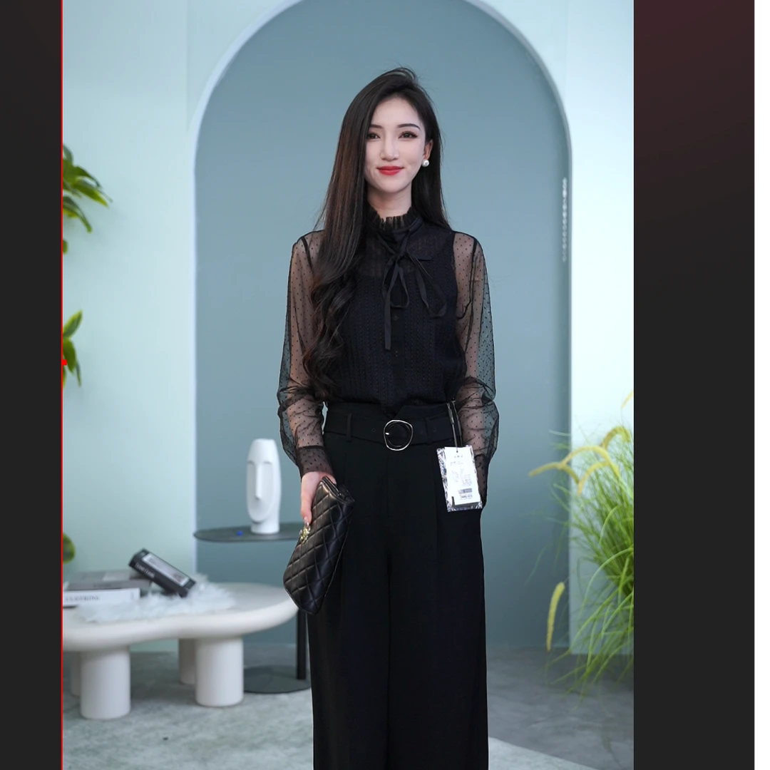 【诗语专属】曼德诗衬衫上衣蕾丝衬衣长袖打底镂空小衫M331281