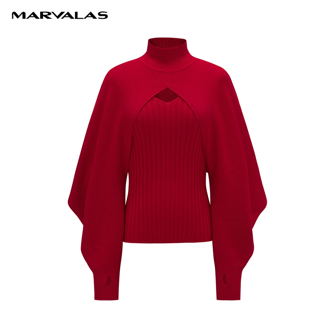 【小余专属】曼德诗宽松套装2023秋冬全羊毛针织背心披肩M5373074