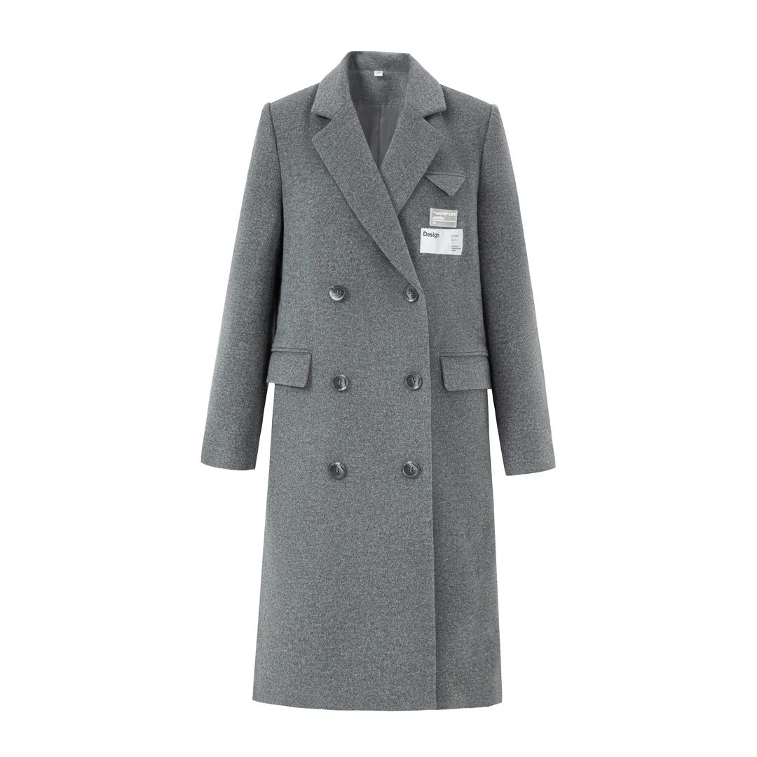 【许半夏推荐】曼德诗大衣长款毛呢时尚女士黑色中长款M426305290