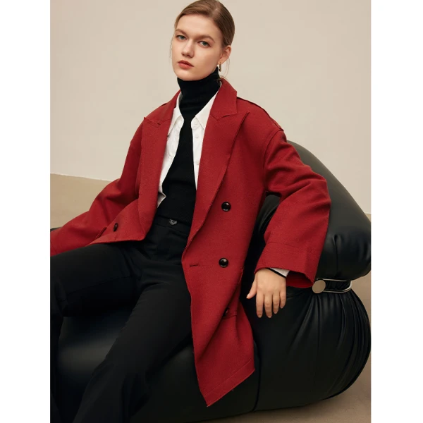 【羊羊专属】双面毛呢大衣设计感时尚气质中长款毛呢外套Y430660