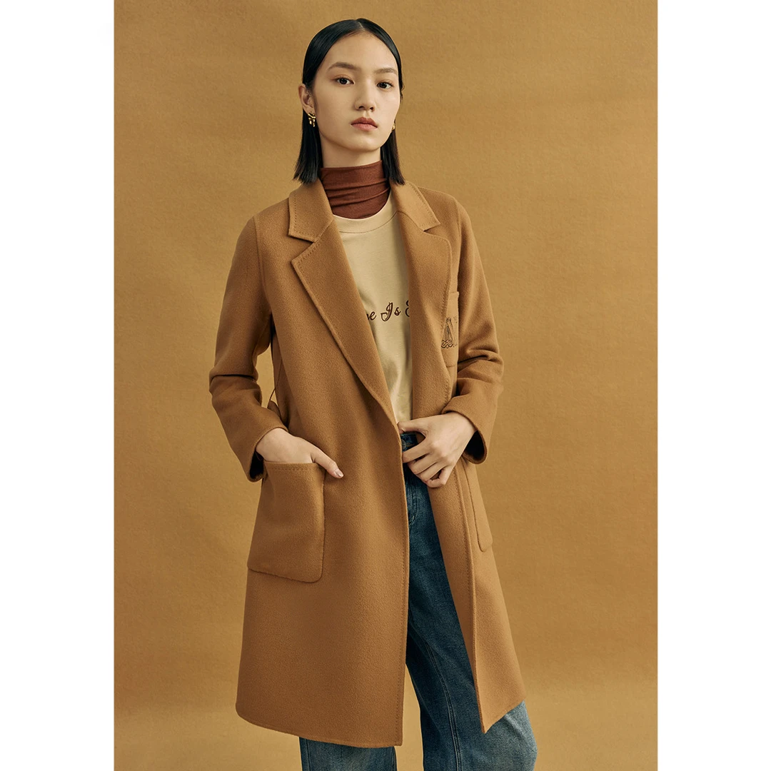 【诗语专属】轻熟气质含山羊绒双面呢大衣经典绵羊毛外套M431706
