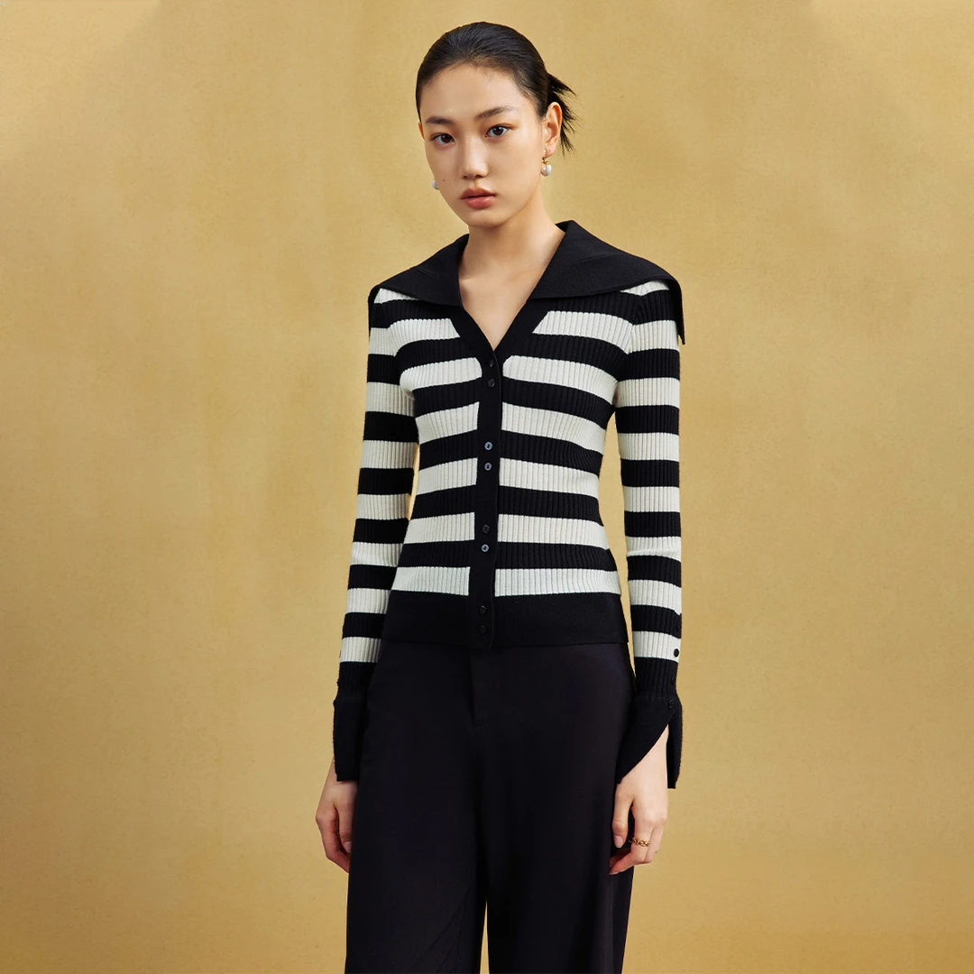 【小花专属】复古喇叭袖针织衫女气质海军领M731302142